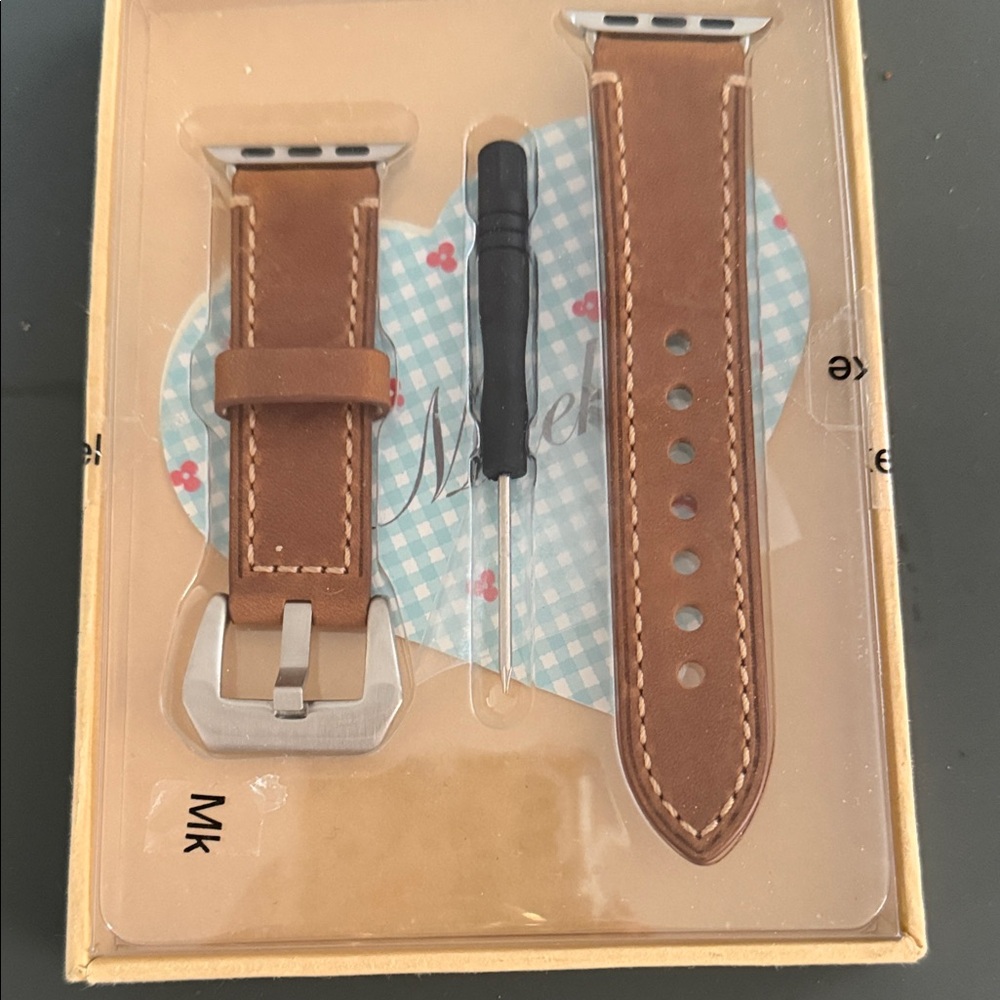 38MM Tan Leather Watch Strap with Silver Buckle
